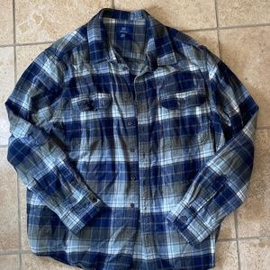 Mens XXL heavy weight Flannel Long Sleeve Shirt Blue & Beige